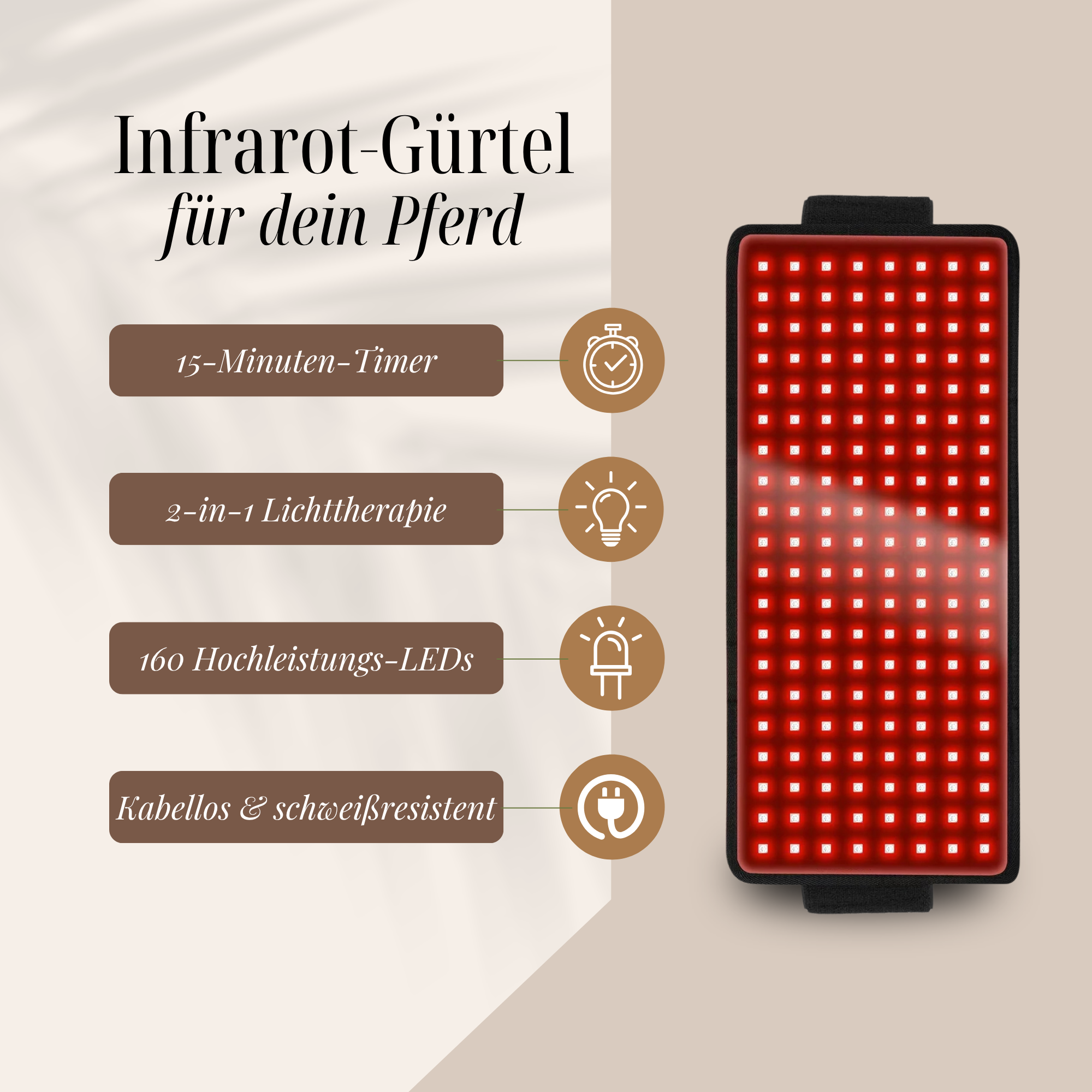 Infrarot Gürtel Pferd – 660nm & 850nm – Kabellos – Größe: 48,3cm x 21,5cm