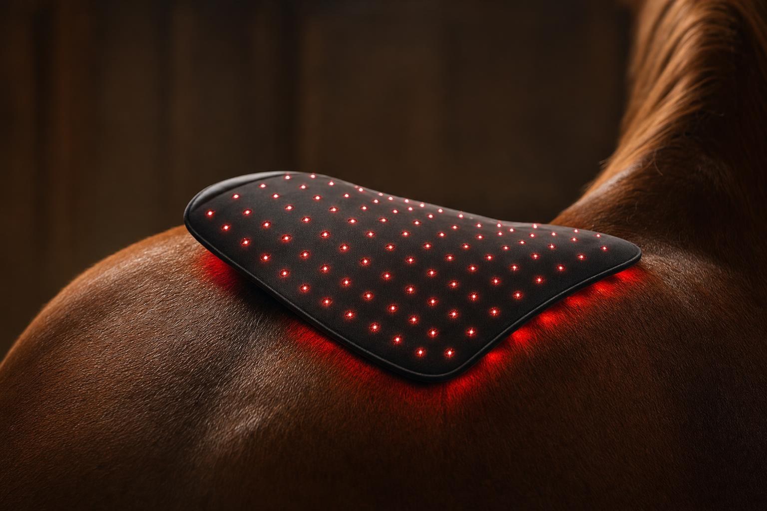 Rote LEDs eines Rotlicht-Pads auf dem Pferderücken
