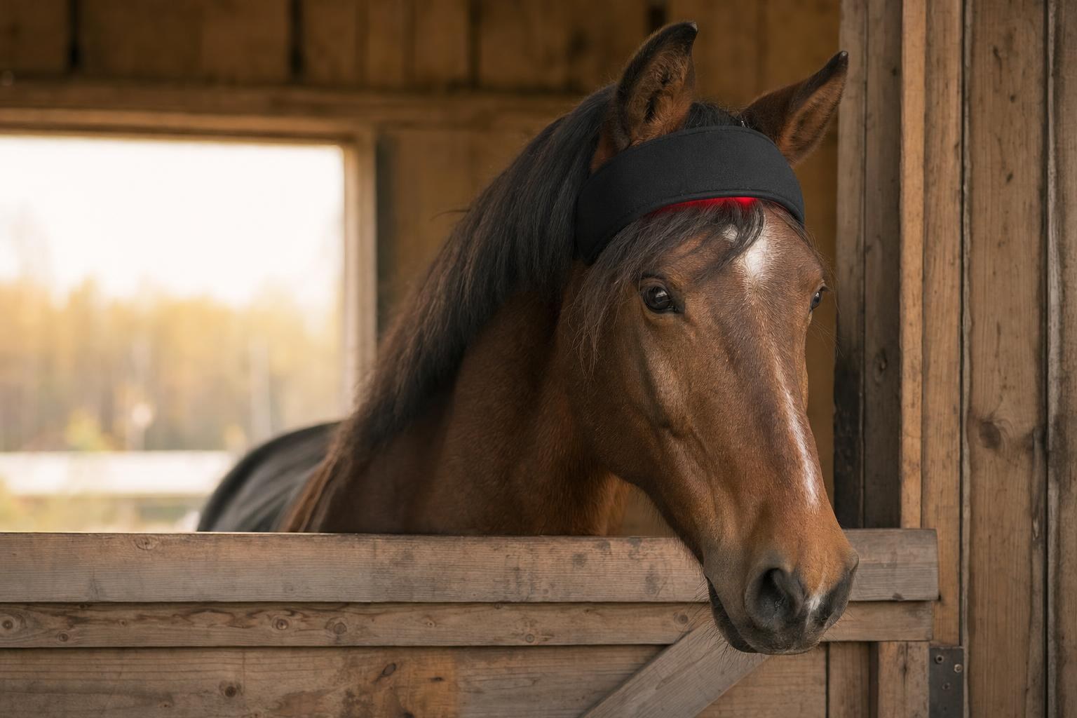 Pferd mit Infrarot-Kopfgürtel