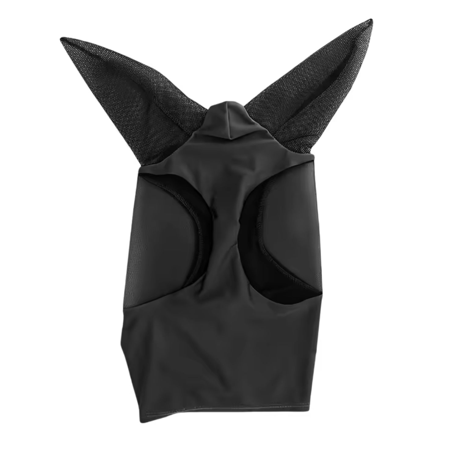 Fliegenmaske Pferd Schwarz aus Lycra – Atmungsaktive Anti-Fly Maske mit Ohrenschutz & UV-Schutz | Stretch Netz Reitmaske