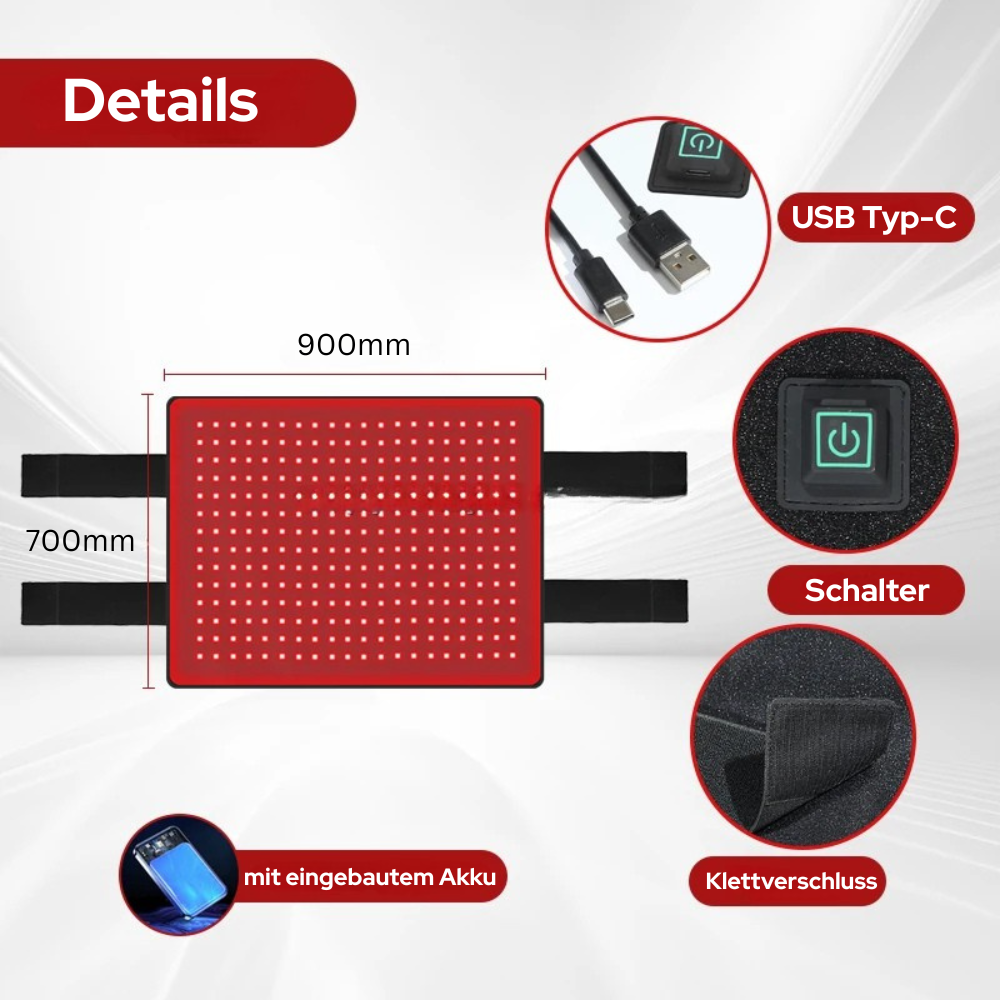 Infrarot-Gürtel Pferd – 660nm & 850nm – Kabellos, Rücken – Größe: 90cm x 70cm